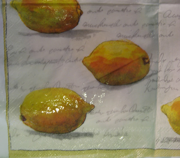 Ice resin paper in progress: lemon napkin