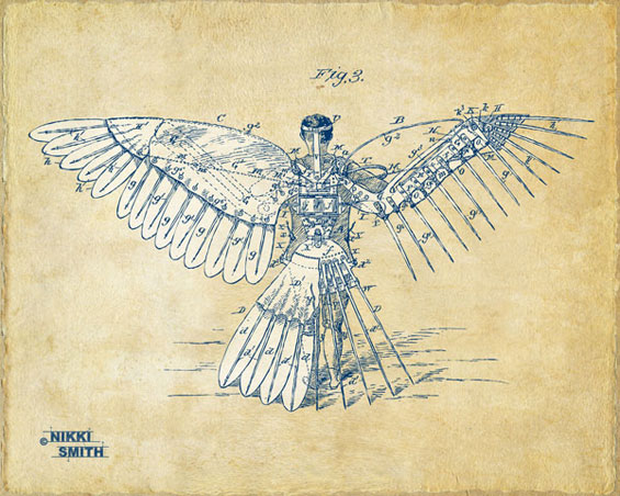 Copyright Nikki Smith; Icarus Human Flight Patent Artwork (Fine Art Prints in Vintage and Blueprint Styles available)