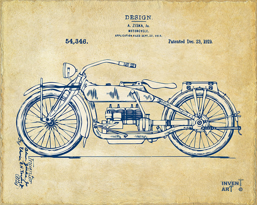 Vintage Harley-Davidson Motorcycle 1919 Patent Art